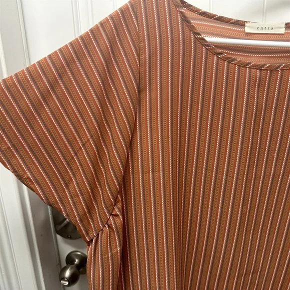 Entro Mini Dress Medium Oversized Orange Brown Flowy Boxy Pockets Popover - Picture 4 of 8